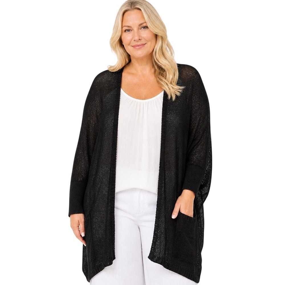 Lauren Ralph Lauren Black Sheer Linen Blend Cardigan 2X Lightweight Open Front